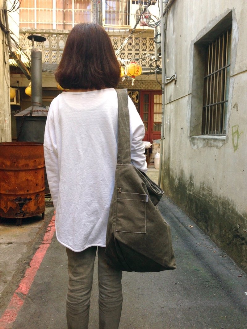 立体十字帆布包/斜背包/侧背包/中性款/个性大包包/藻绿色 - 侧背包/斜挎包 - 其他材质 卡其色