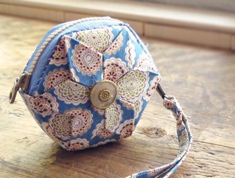 专属订单 - 【纯手作】布折花工艺六角小钱包 / 零钱包 - 零钱包 - 其他材质 蓝色