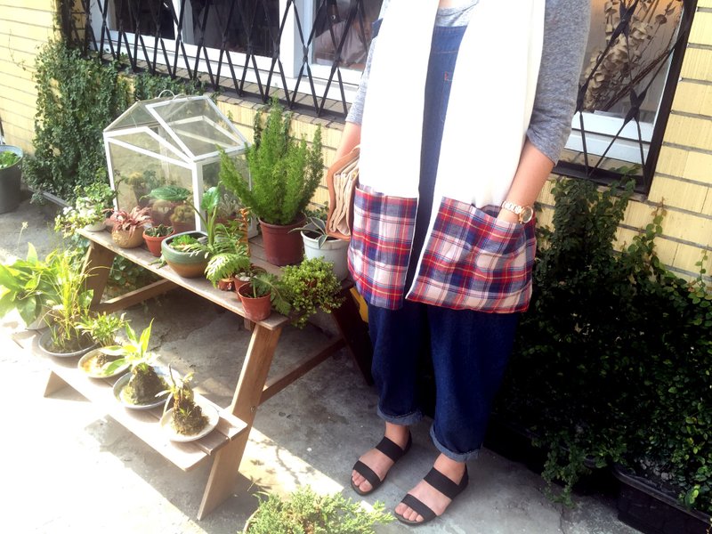 格纹温暖纯棉围巾（超长围巾） - 丝巾 - 棉．麻 白色