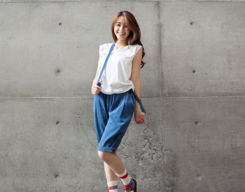 ◆ SUMI PLUS+手作系列老爷吊带马裤◆4SF750_单宁蓝 - 背带裤/连体裤 - 棉．麻 蓝色