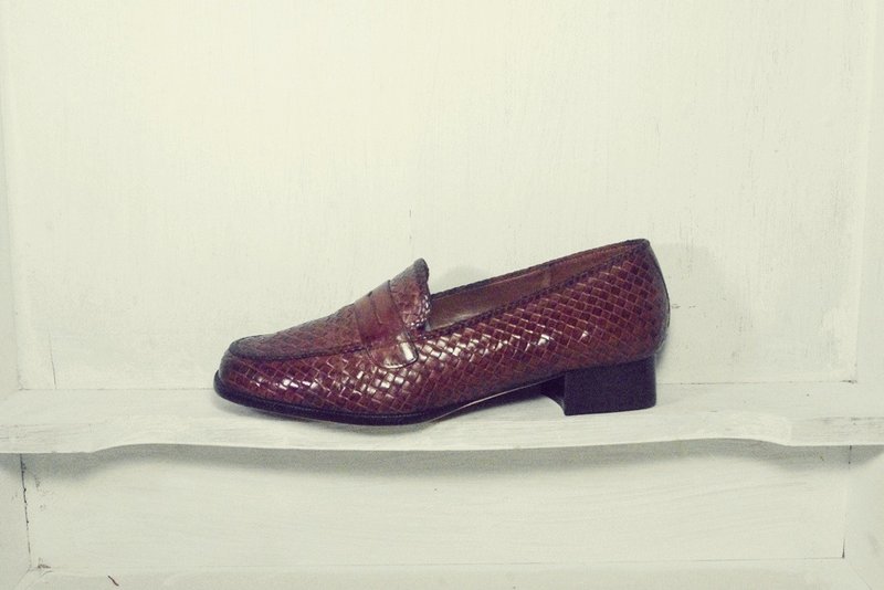 ~后菜园~古着 焦糖色编织乐福鞋(尺码女款39-40号可穿) - 女款休闲鞋 - 真皮 咖啡色