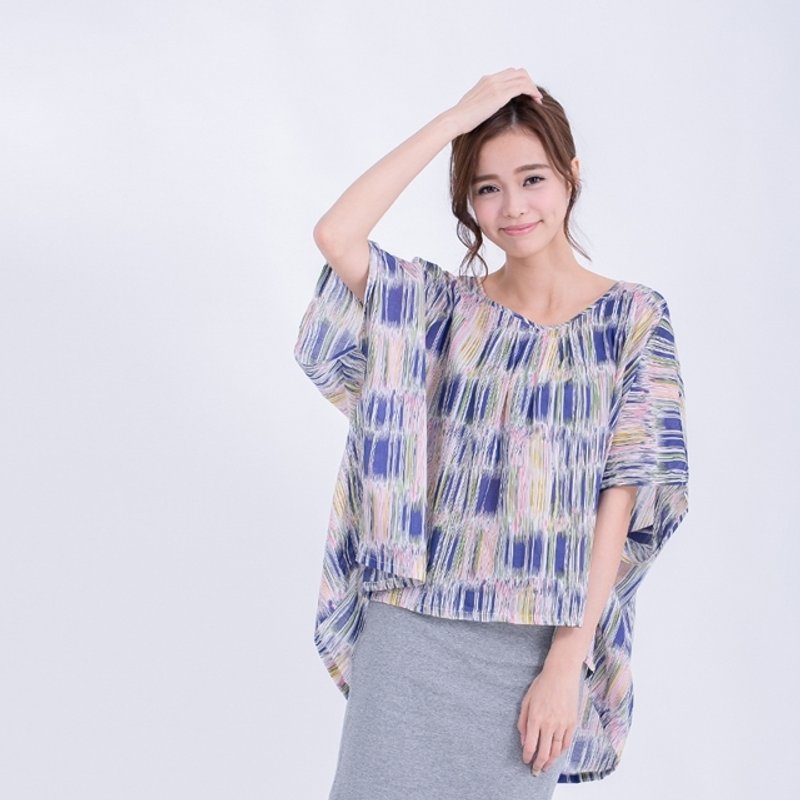 Blanche 方圆上衣 / 蓝直条 - 女装上衣 - 棉．麻 蓝色