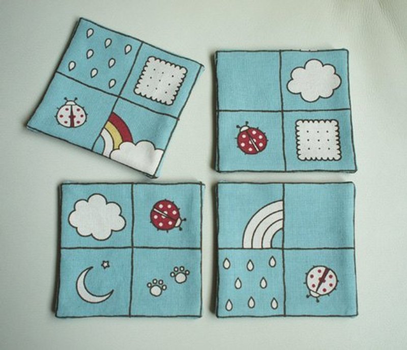 Hiya Fun。格外有趣杯垫4入 - 杯垫 - 棉．麻 蓝色