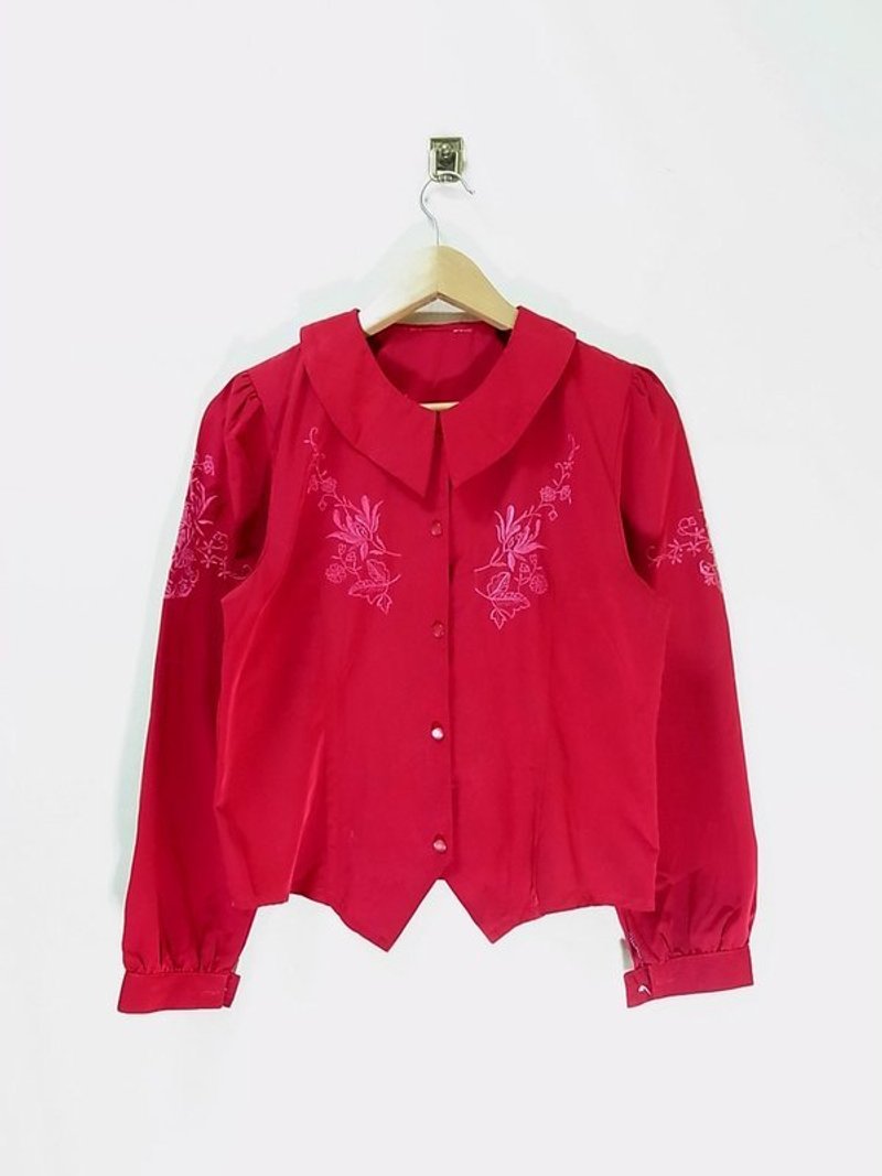 燕尾圆弧领 刺绣 衬衫 PdB 古着 - 女装衬衫 - 其他材质 红色