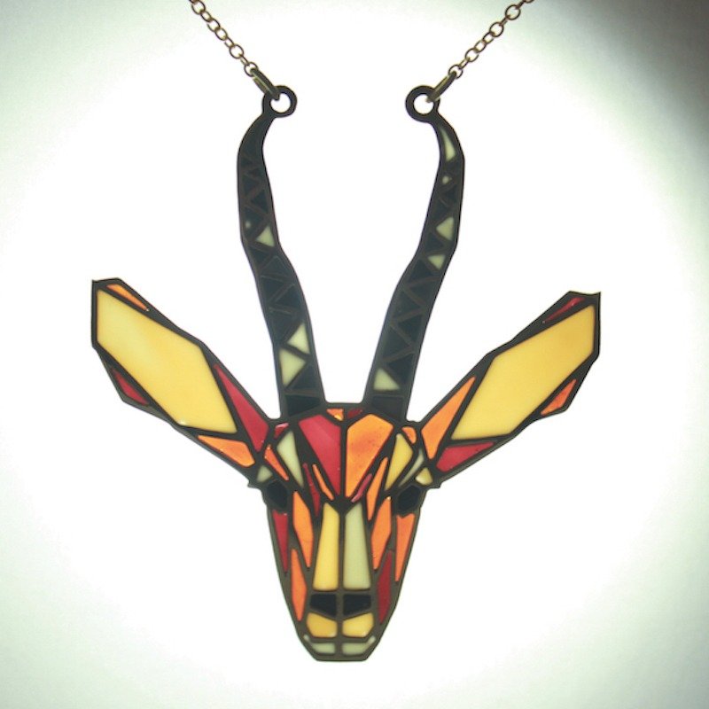 Goat stained glass necklace in brass and oxidized antique color ,Rocker jewelry ,Skull jewelry,Biker jewelry - 项链 - 其他金属 