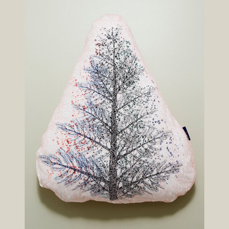 ◎圣诞节限定◎【闪亮的蕾丝圣诞树】手工绢印 抱枕 含芯 - 枕头/抱枕 - 其他材质 白色