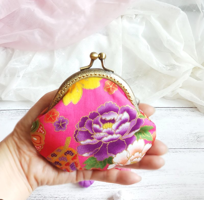 日本和风口金包 零钱包 小收纳包  kimono fabric (JS-39) - 零钱包 - 棉．麻 粉红色