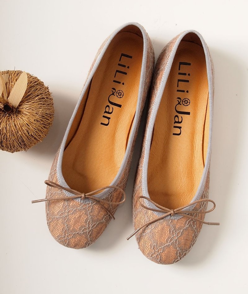 【不分左右脚】芭蕾舞鞋_蕾丝桔(仅余22.5号) - 芭蕾鞋/娃娃鞋 - 真皮 橘色