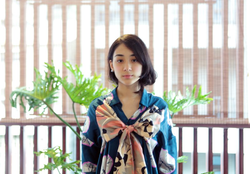 moi non plus ＊粉橘款＊真丝棉缎和风蝴蝶结绑带印花洋装 - *限量款* - 洋装/连衣裙 - 丝．绢 多色