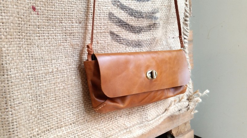 008 复古真皮牛皮长型单宁钱包 - 侧背包/斜挎包 - 真皮 咖啡色