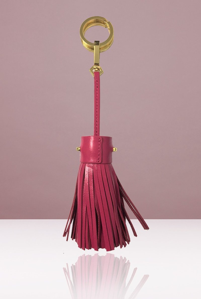 NEVER MIND 羊皮流苏钥匙圈-TAS-桃红色-新年 - 钥匙链/钥匙包 - 真皮 红色