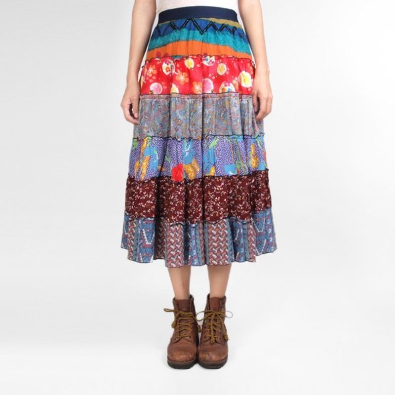 │moderato│浪漫拼接波西迷亚飘飘裙摆古着长裙/森林复古.可爱.独特个性 - 女装长裤 - 其他材质 多色