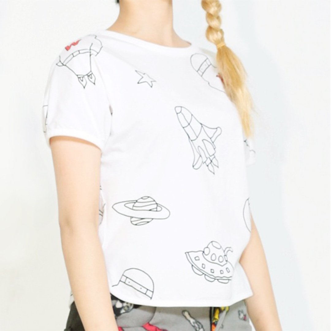 WU JIU PLEASE满版印刷太空忍者短袖T-SHIRT - 女装 T 恤 - 棉 白色