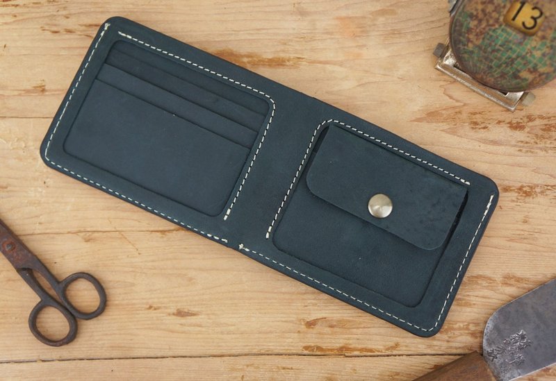 极简几何 黑色零钱包短夹 （五金配件刻字） - 皮夹/钱包 - 真皮 黑色