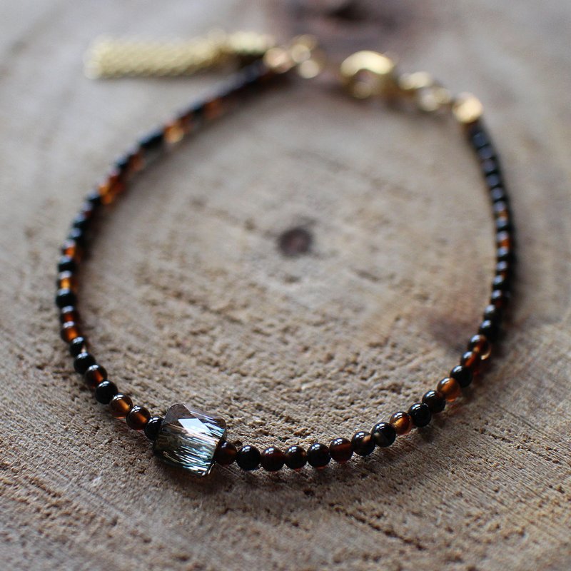 Muse自然风系列NO.64黑咖色黑玛瑙古铜波纹水钻细手链 - 手链/手环 - 其他材质 黑色