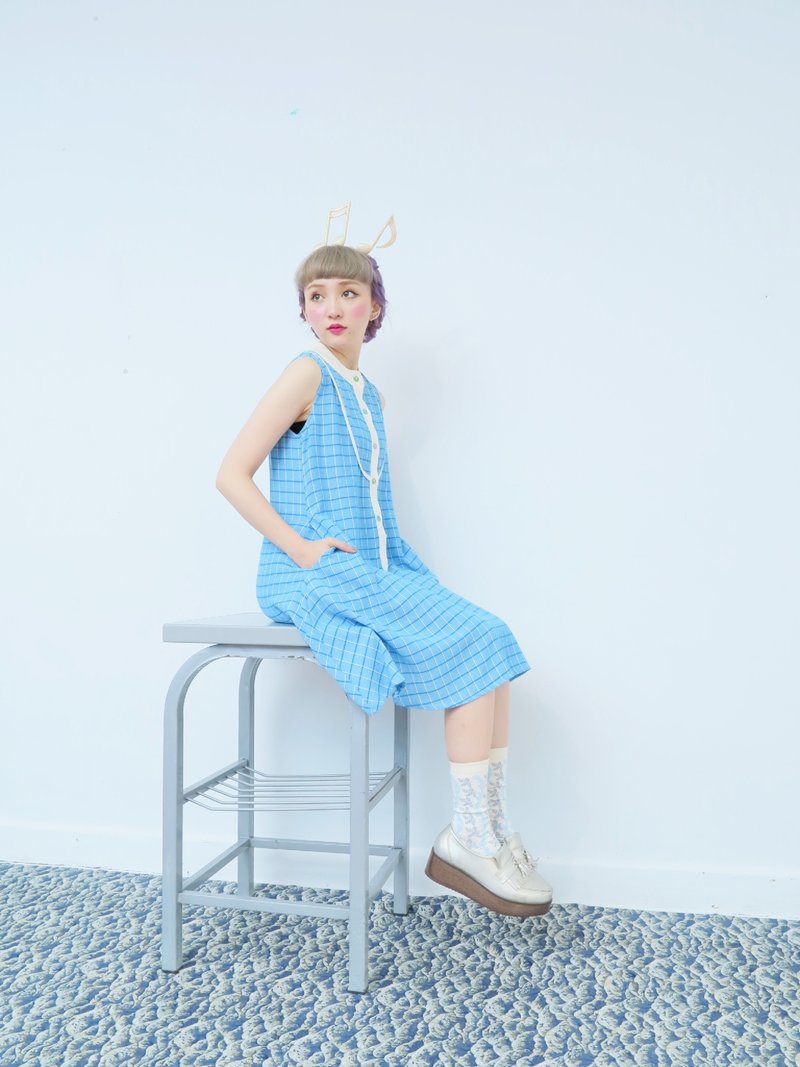 ｛Little Treasure｝浅蓝格子无袖One-piece - 洋装/连衣裙 - 其他材质 蓝色