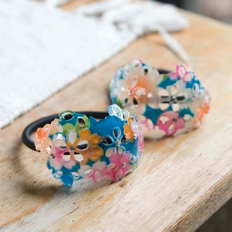 镂花樱,镂空椭圆发束,发圈-蓝 - 发饰 - 压克力 蓝色