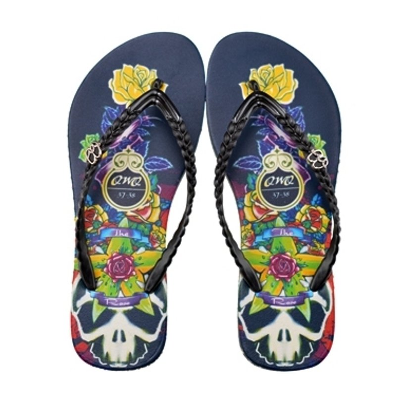 QWQ施华洛世奇水钻人字拖/S014-The Rose-B-黑 - 男女凉鞋 - 防水材质 黑色