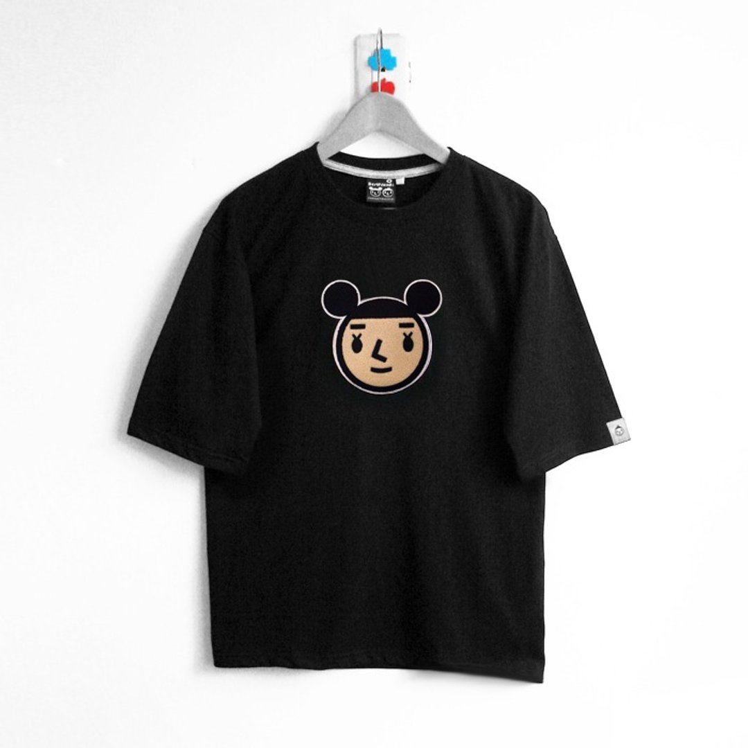 【BestFriend】Drop Shoulder Oversized T-Shirt / Jumbo GirlFriend / 宽版五分袖T恤-黑 - 女装 T 恤 - 棉 黑色