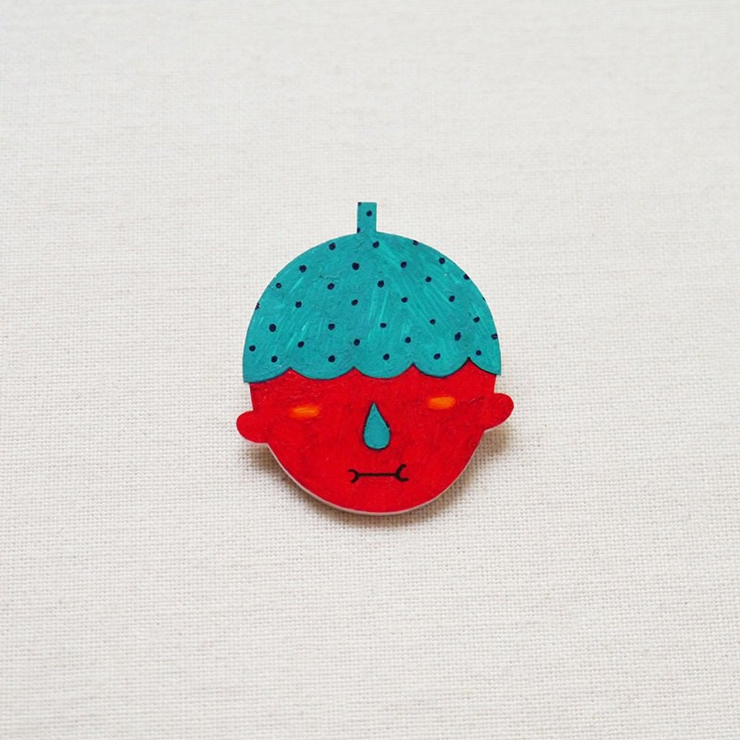 Axel The Strawberry Man with X-Ray Eyes / 激光眼的草莓先生阿克塞尔 / 手工制作热缩片 / 胸针磁铁 - 胸针 - 塑料 红色