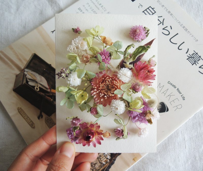 微甜·圈 订制 干燥花 花卡片 手工卡片 婚礼 立体 情人节 万用 - 卡片/明信片 - 纸 粉红色