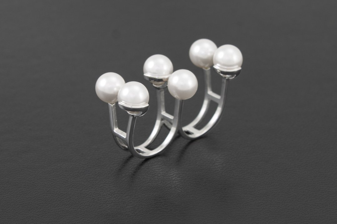 Sixtet Pearl Ring - white gold - 戒指 - 其他金属 灰色