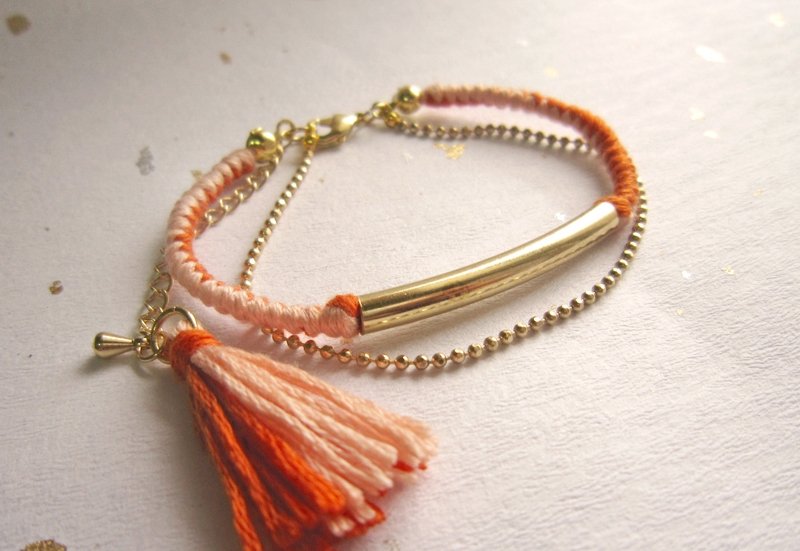 时光隧道 长管 幸运绳 两层编织小流苏手链  (可选色) - 手链/手环 - 其他金属 多色