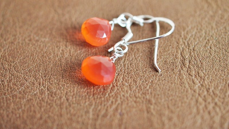 OldNew Lady-橘红色玉瓍纯银耳环 - 耳环/耳夹 - 宝石 橘色