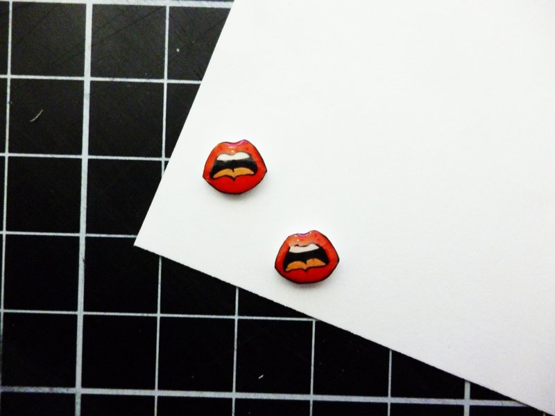 Fei，story - 手绘嘴巴耳环 防过敏耳针/耳夹 - 耳环/耳夹 - 塑料 红色