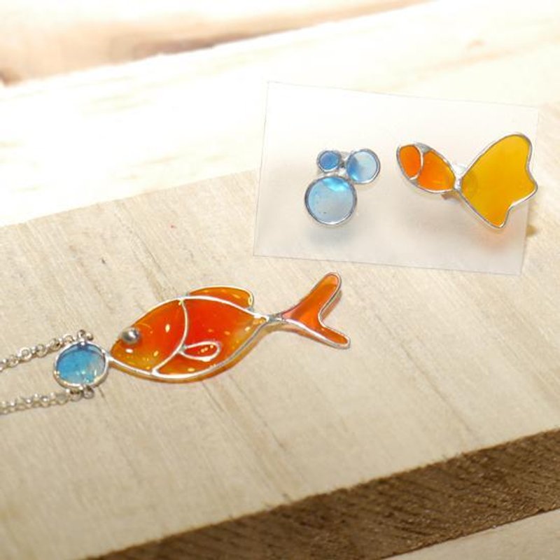泡泡鱼项链+耳环(合购价) - 项链 - 其他金属 多色