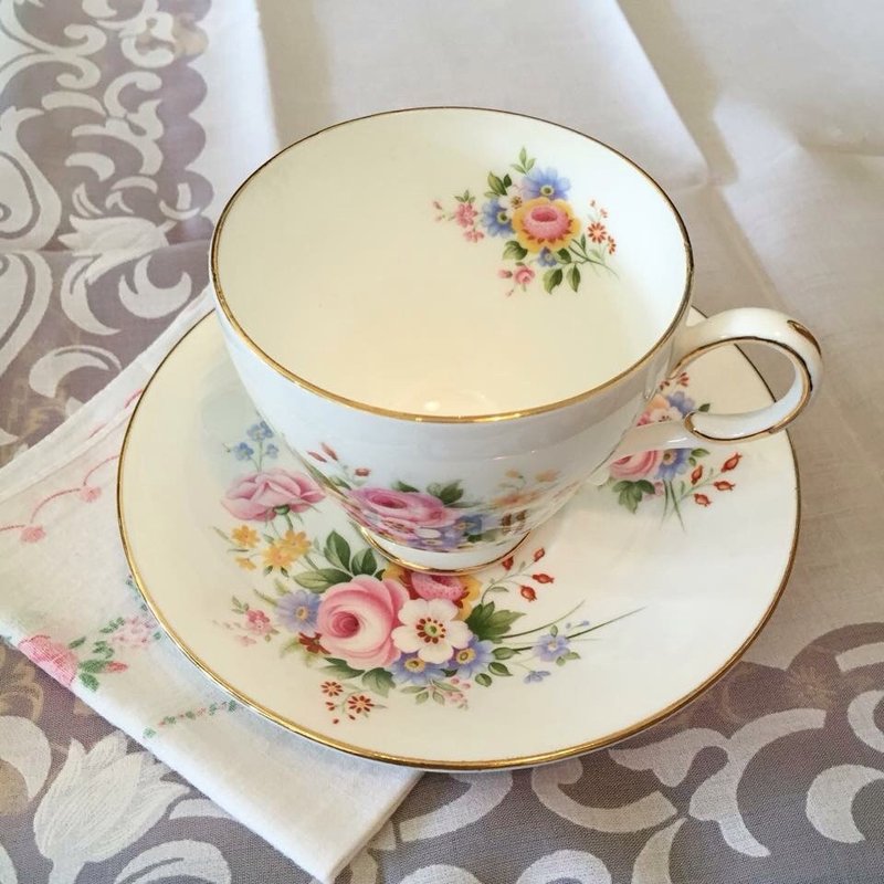 英国制 复古花卉细骨瓷咖啡杯组/花茶杯组 - 茶具/茶杯 - 瓷 