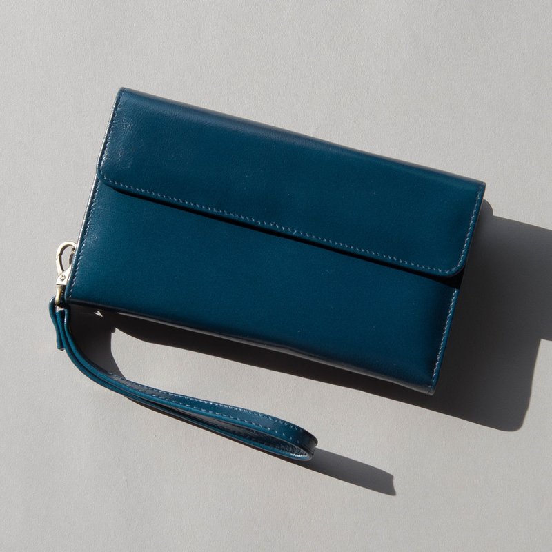 MINIMAL HIGH QUALITY COW LEATHER WOMAN MULTIFUNCTION 'HAPPY'  PURSE - BLUE - 皮夹/钱包 - 真皮 蓝色