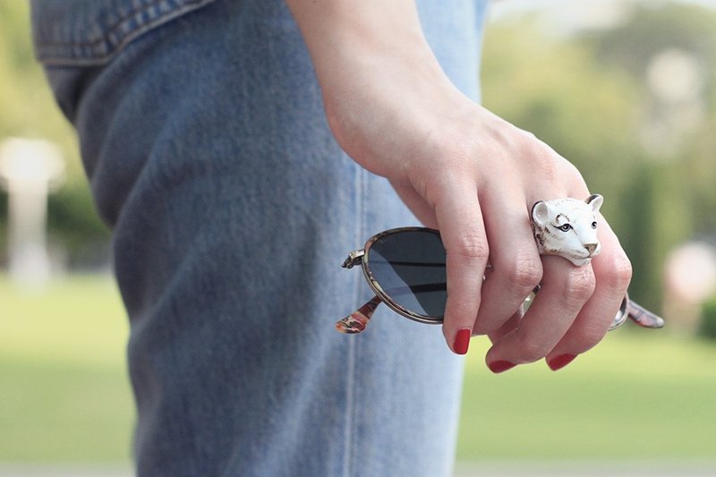 雪孟加拉猫黄铜戒指 - 戒指 - 铜/黄铜 白色