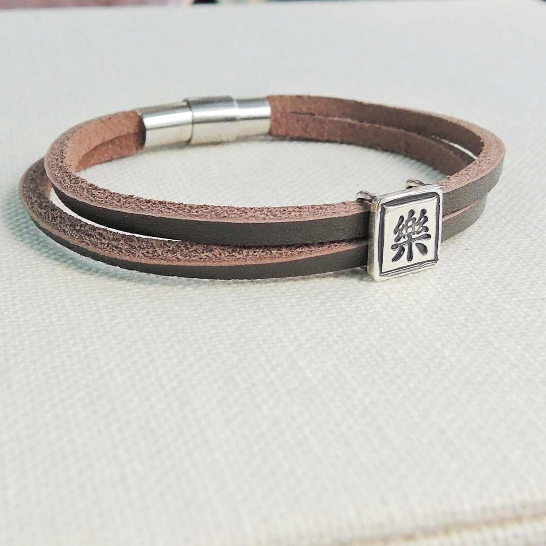 “伪文青”文字纯银皮革手链(单字10mm) ● 定制化订造 - 手链/手环 - 其他金属 灰色
