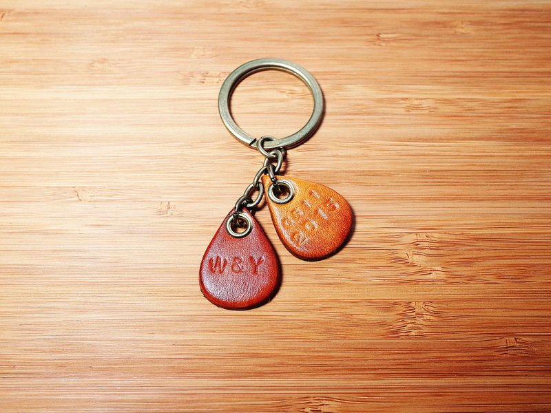 两颗水滴 定制皮革钥匙圈 (12色/免费刻字) - 钥匙链/钥匙包 - 真皮 咖啡色