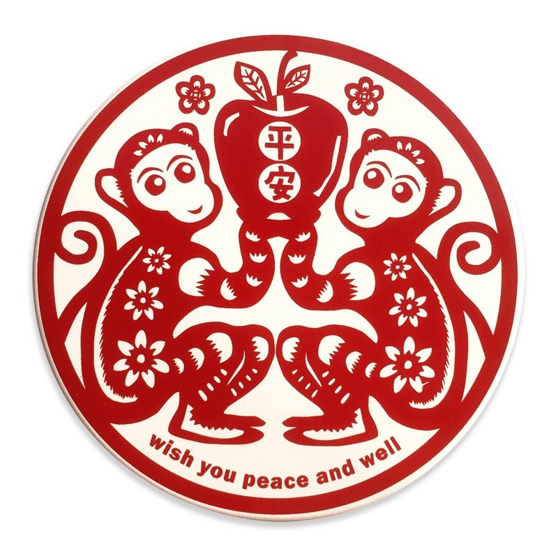 “猴平安”陶瓷吸水杯垫 - 杯垫 - 其他材质 红色