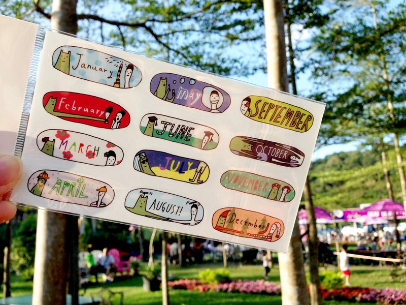 白怪兽绿怪兽月份贴纸 | 刀模透明贴纸包 - 贴纸 - 纸 多色