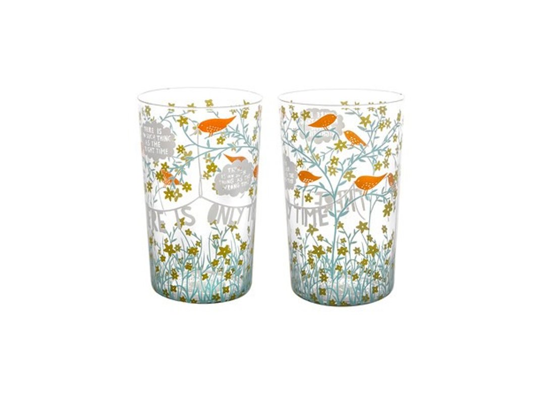 SUSS-英国Rob Ryan 剪纸系列There is Only Time玻璃对杯/水杯/茶杯(一组两入)_适合生日/新婚/情人节 现货包邮 - 咖啡杯/马克杯 - 玻璃 蓝色
