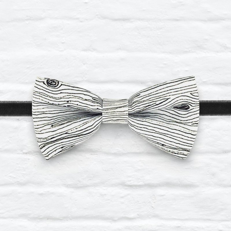 Style H0001 木纹领结 Wood grain pattern bowtie - 颈链 - 聚酯纤维 白色