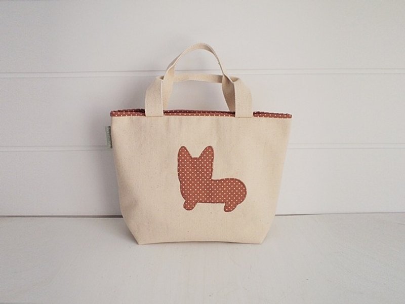 hairmo。点点柯基犬外出手提袋/便当袋-米帆布 - 手提包/手提袋 - 其他材质 卡其色