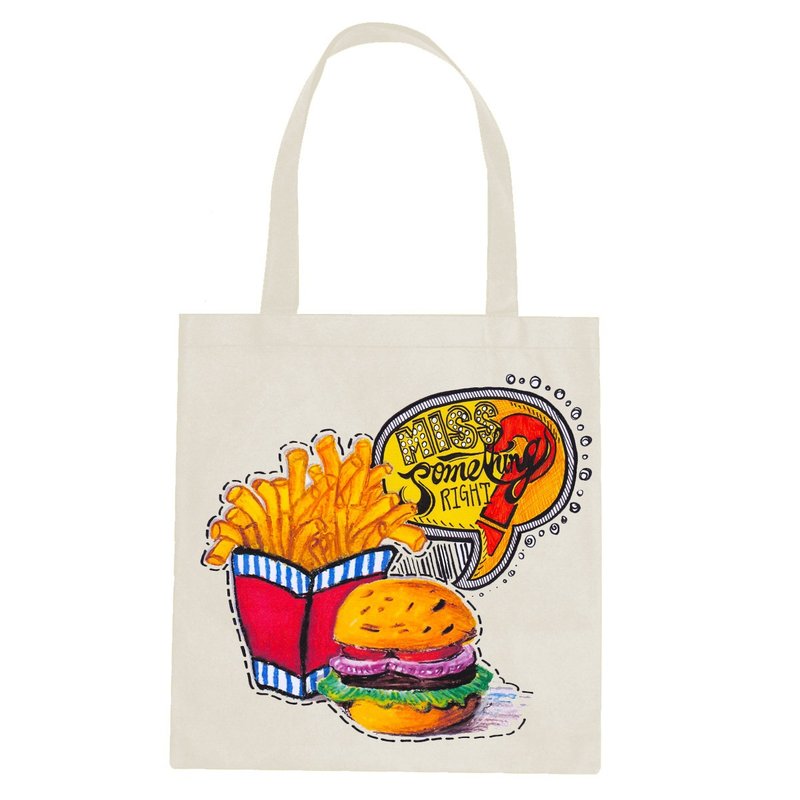 BatearsWorld 手绘手印 "Burger&Fried" 手提／肩背 - 侧背包/斜挎包 - 其他材质 橘色