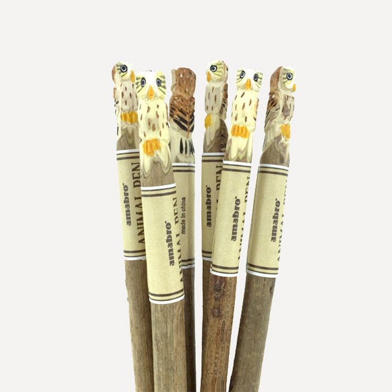 Amabro 动物木雕原子笔・棕色猫头鹰 - 圆珠笔/中性笔 - 木头 