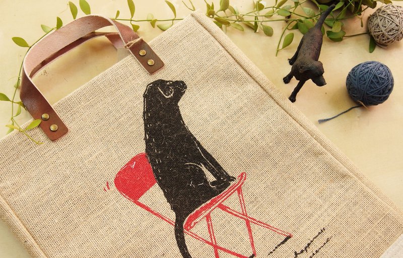 拉布拉多犬手印 有机大麻侧包 - 手提包/手提袋 - 棉．麻 咖啡色