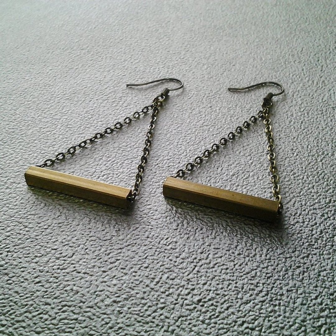 EarringFanatic几何简约长方黄铜三角造型金属耳环 - 耳环/耳夹 - 其他金属 咖啡色