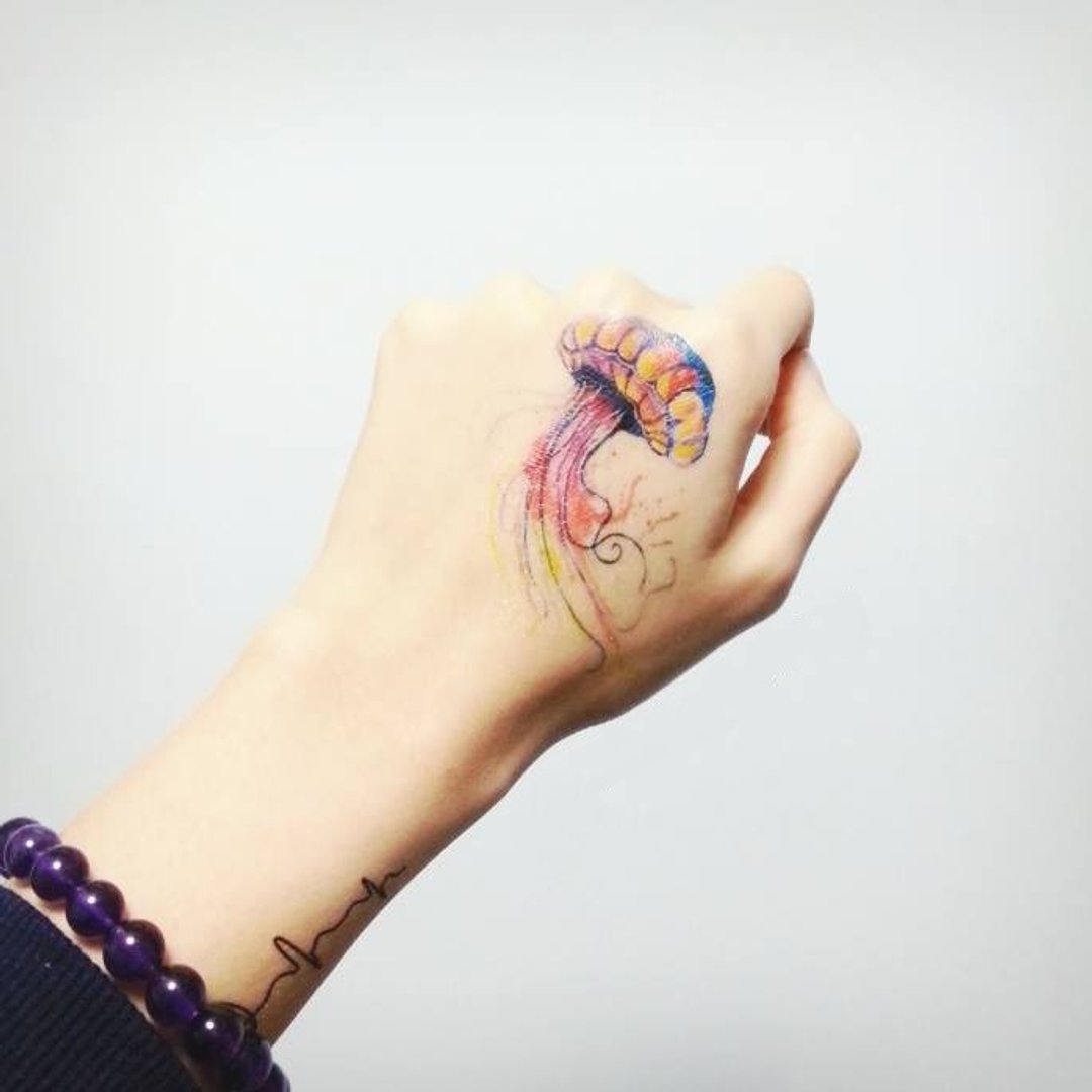 水母 纹身贴纸 (Jellyfish Tattoo Sticker) - 纹身贴 - 防水材质 多色