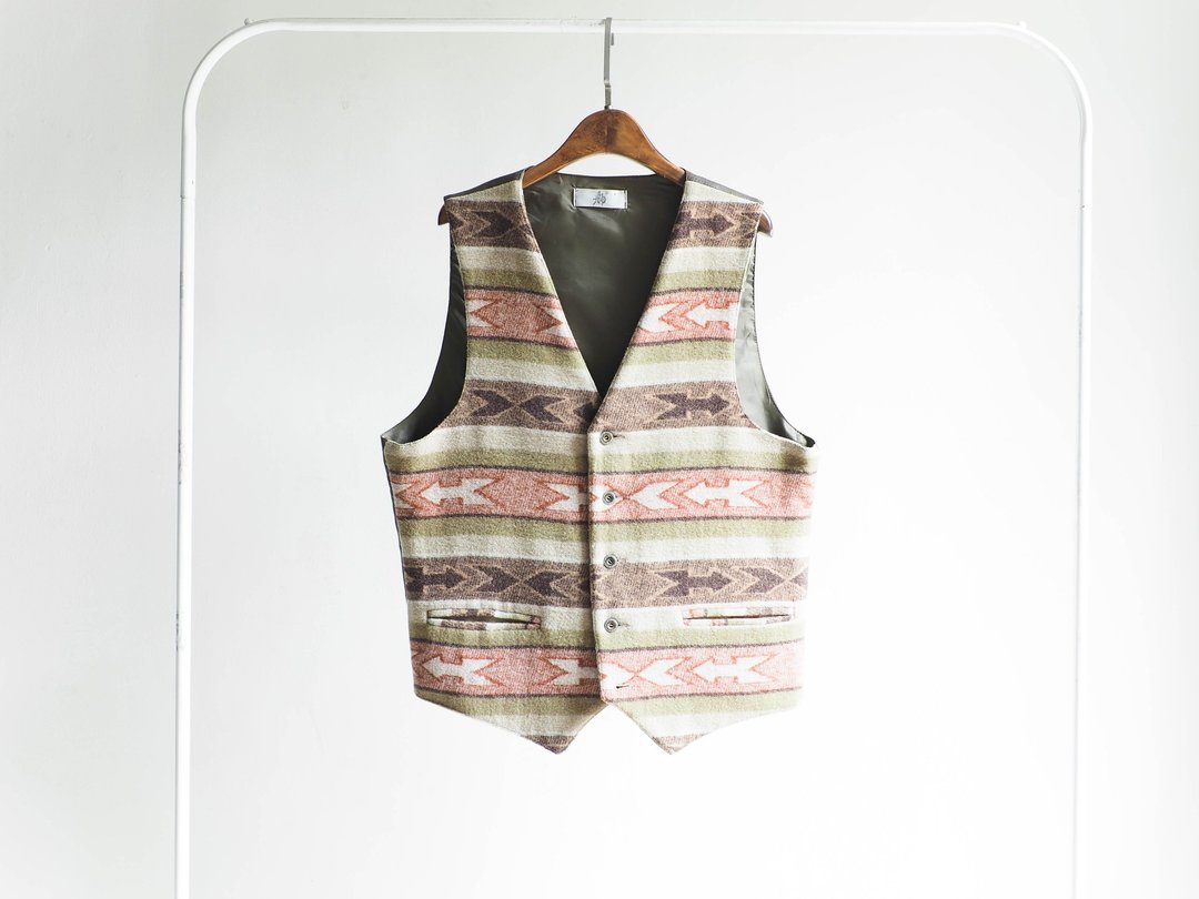 河水山 - 甜绵化口枫糖手札  古董背心 古着 vintage oversize vest - 女装背心 - 羊毛 卡其色