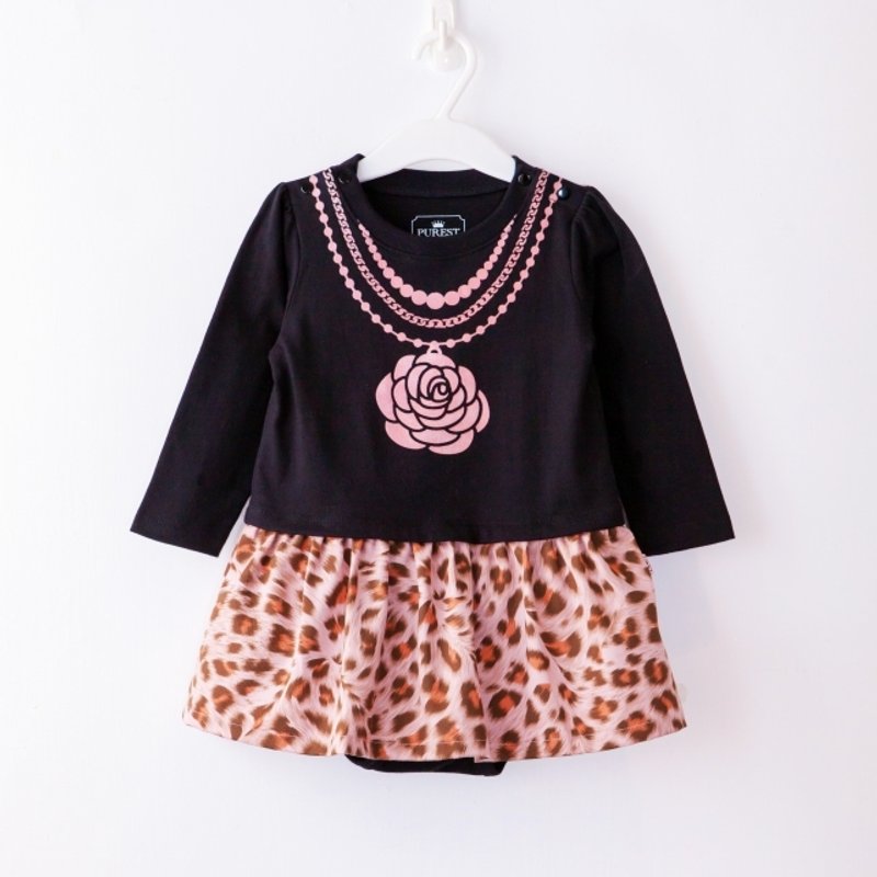 PUREST 山茶花项链 豹纹连身包屁衣洋装-黑色款 ( 独家款式设计 ) - 童装礼服/连衣裙 - 棉．麻 