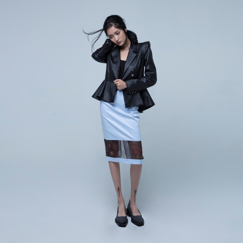 GELÉE 波浪下摆皮革外套 - 女装休闲/机能外套 - 其他材质 黑色