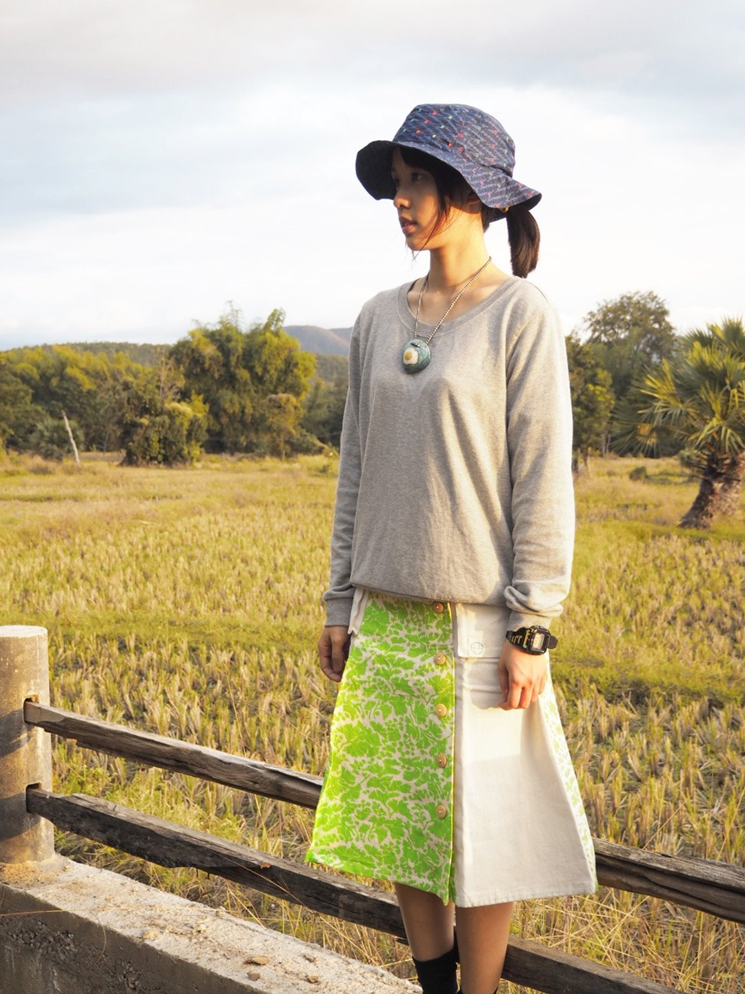 EARTH.er  │"Leafs Camo"天然植物染长裙 ● Natural "Leafs Camo" Swedish Long Skirt│ :: 香港原创设计品牌 :: - 裙子 - 棉 白色