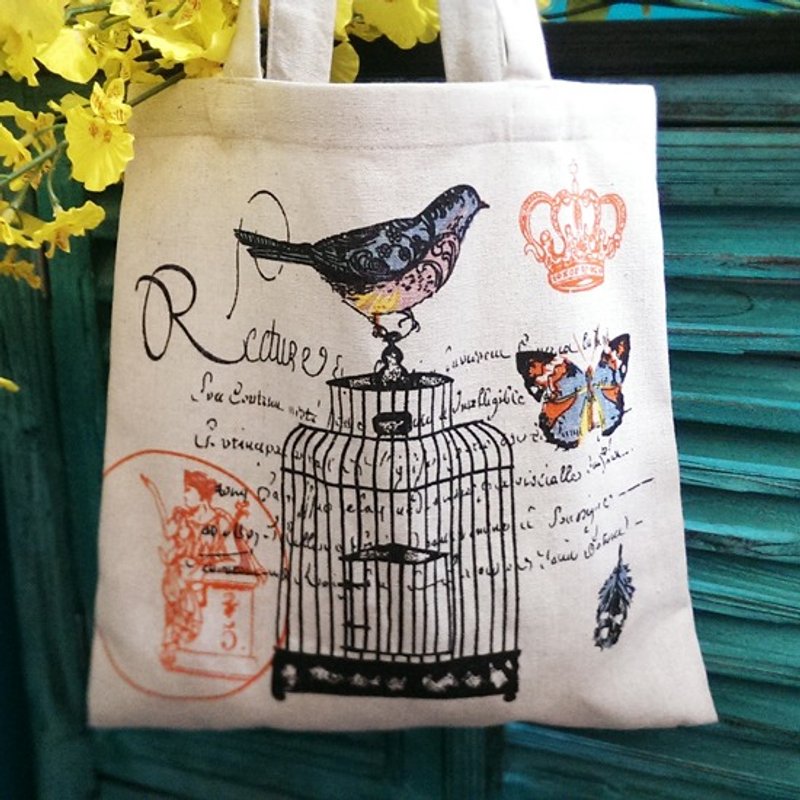 森林的小伙伴-鸟儿蝴蝶棉麻印花布包 - 侧背包/斜挎包 - 其他材质 白色